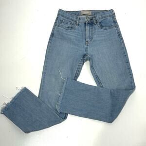 Everlane The Kick Crop Demi Bootcut Frayed Hem High Rise Blue Jeans 25